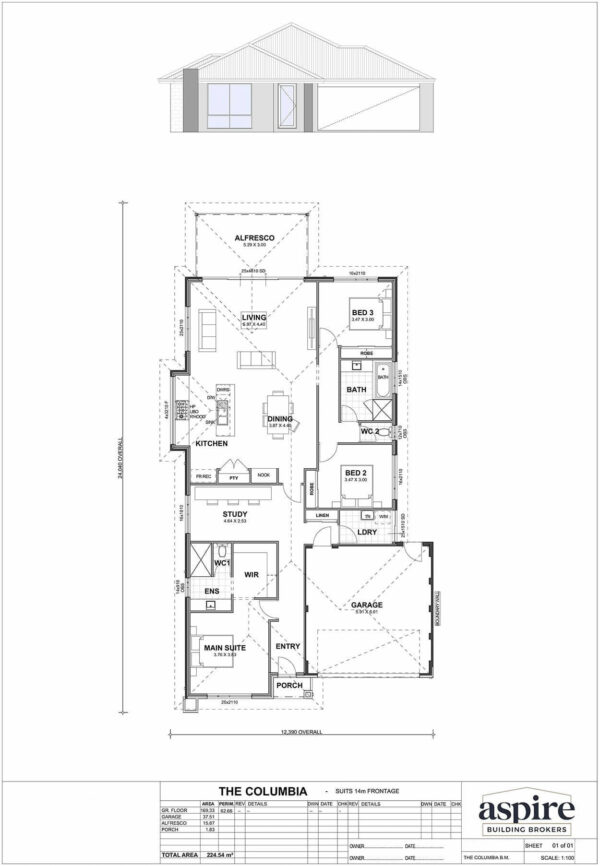 The Columbia Floor Plan - Perth New Build Home Designs. 3 Bedrooms and 14m Block Width. Aspire Building Brokers
