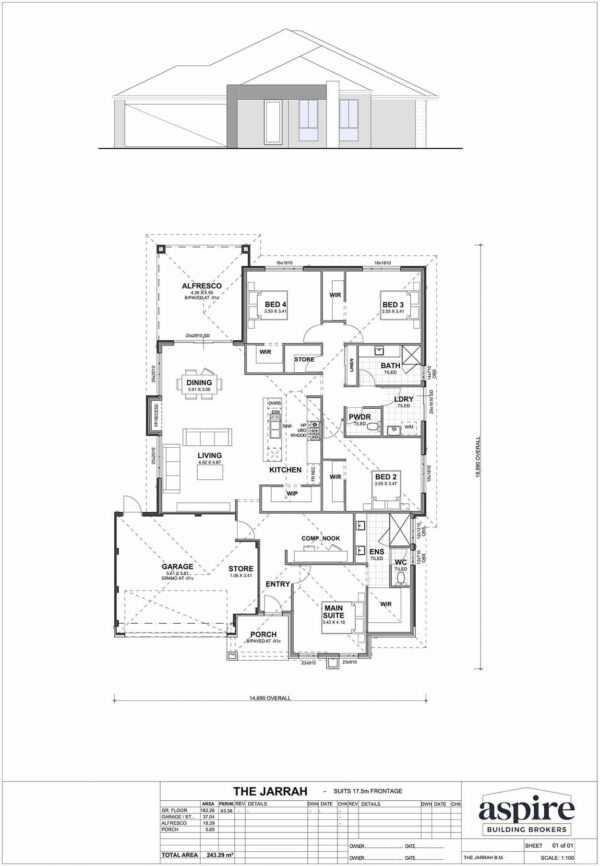The Jarrah Floor Plan - Perth New Build Home Designs. 4 Bedrooms and 17.5m Block Width. Aspire Building Brokers