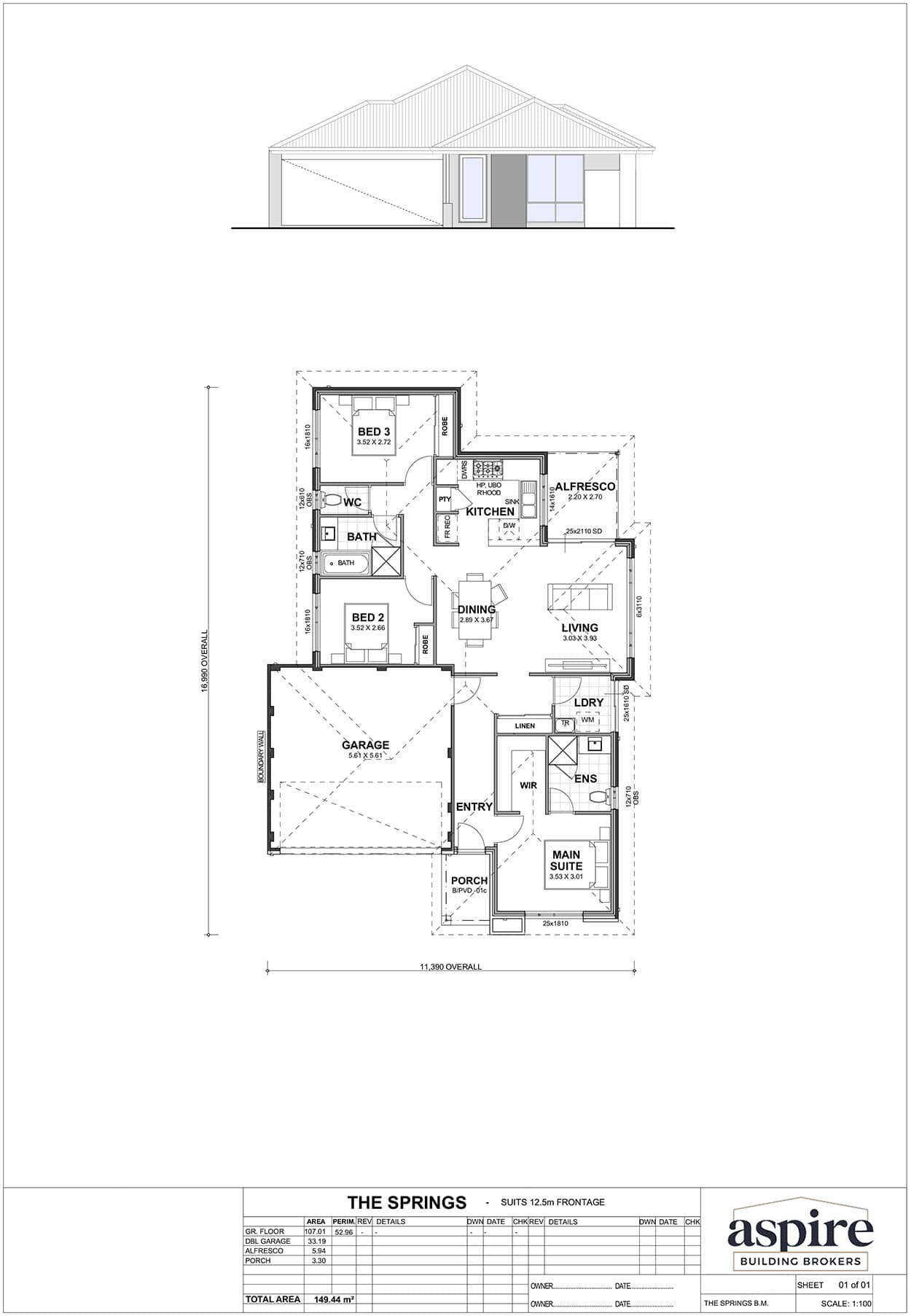 The Springs Floor Plan - Perth New Build Home Designs. 3 Bedrooms and 12.5m Block Width. Aspire Building Brokers